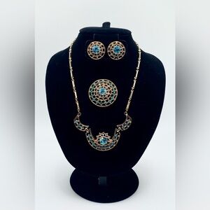Vintage Aqua Rhinestone Parure Openwork Art Deco Influence